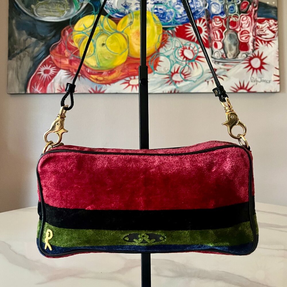 Roberta di Camerino 1979 Velvet Stripe Vintage Shoulder Bag Leather-Lined